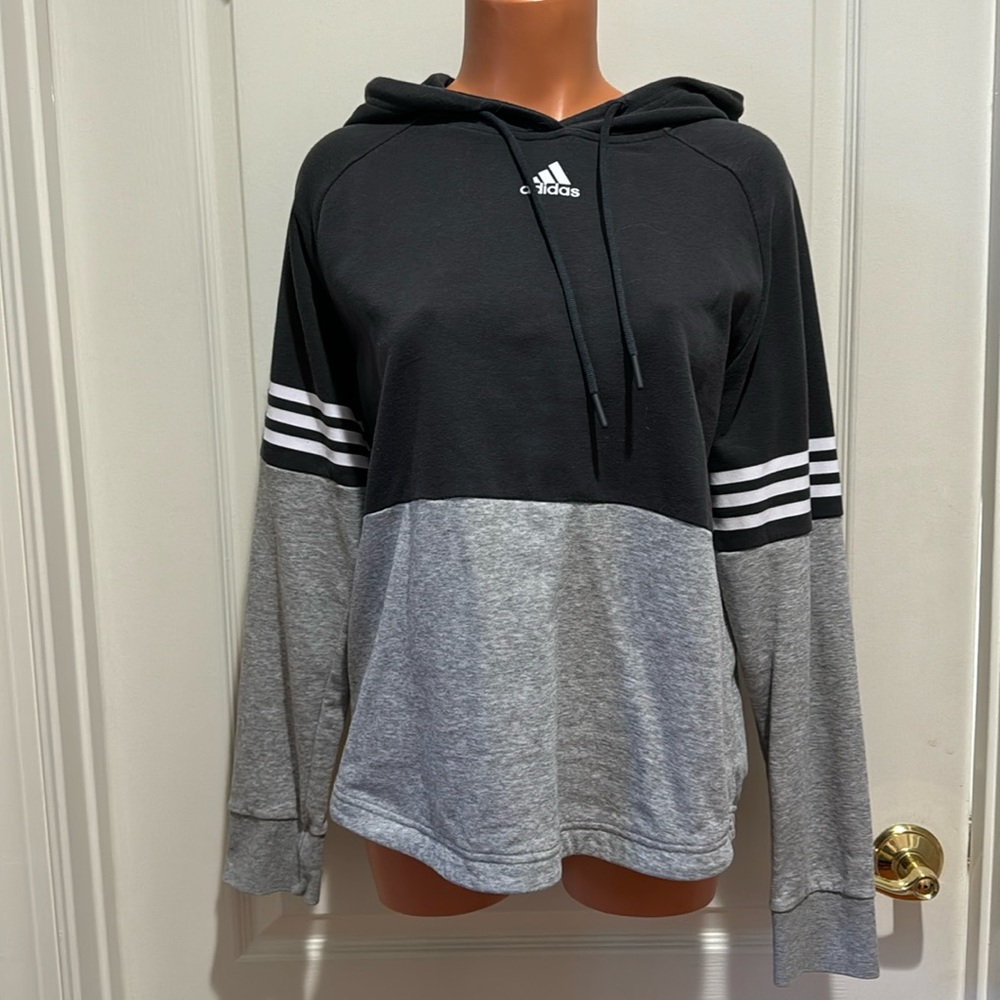 ADIDAS Colorblock Relaxed Fit Hoodie Charcoal Gray S Small EUC $60